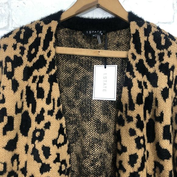 Leopard Jacquard Eyelash Open Front Cardigan - Picture 4 of 8